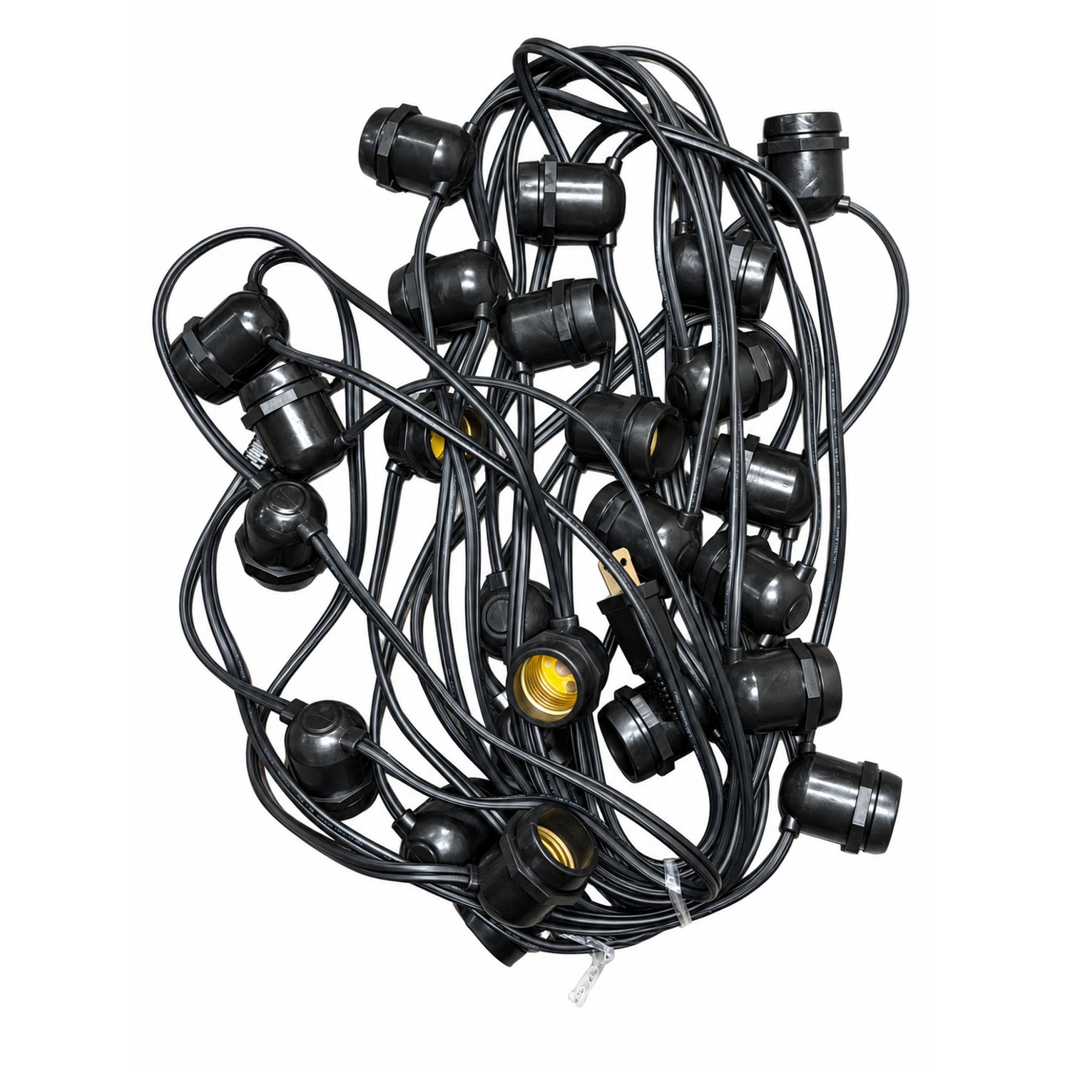 37.5 ft. E26 Medium Base String Light Cord Black Wire Flush Sockets Molded Stringer UL 120V E26/B/2518 - E26/B/2518 - Norman Lamps