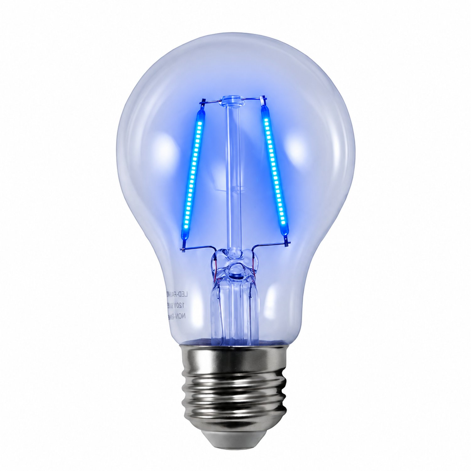 200 Lumens 2 Watt Blue LED A19 Filament Light Bulb E26 Medium Base Non-Dimmable 120V LED-FA19-BF-2W - LED-FA19-BF-2W - Norman Lamps