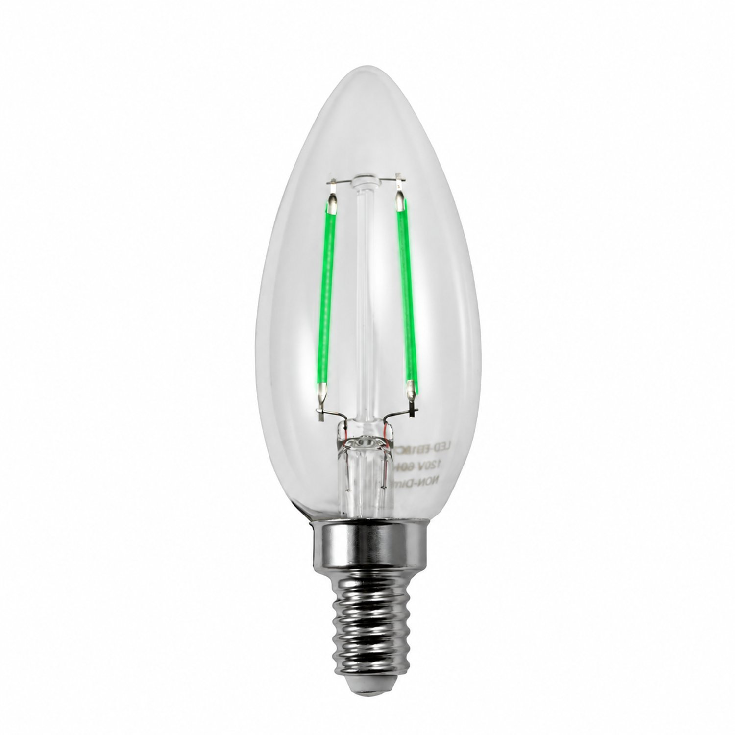200 Lumens 2 Watt Green LED B10 Filament Light Bulb E12 Candelabra Base 120V LED-FB10CT-FG-2W - LED-FB10CT-FG-2 - Norman Lamps