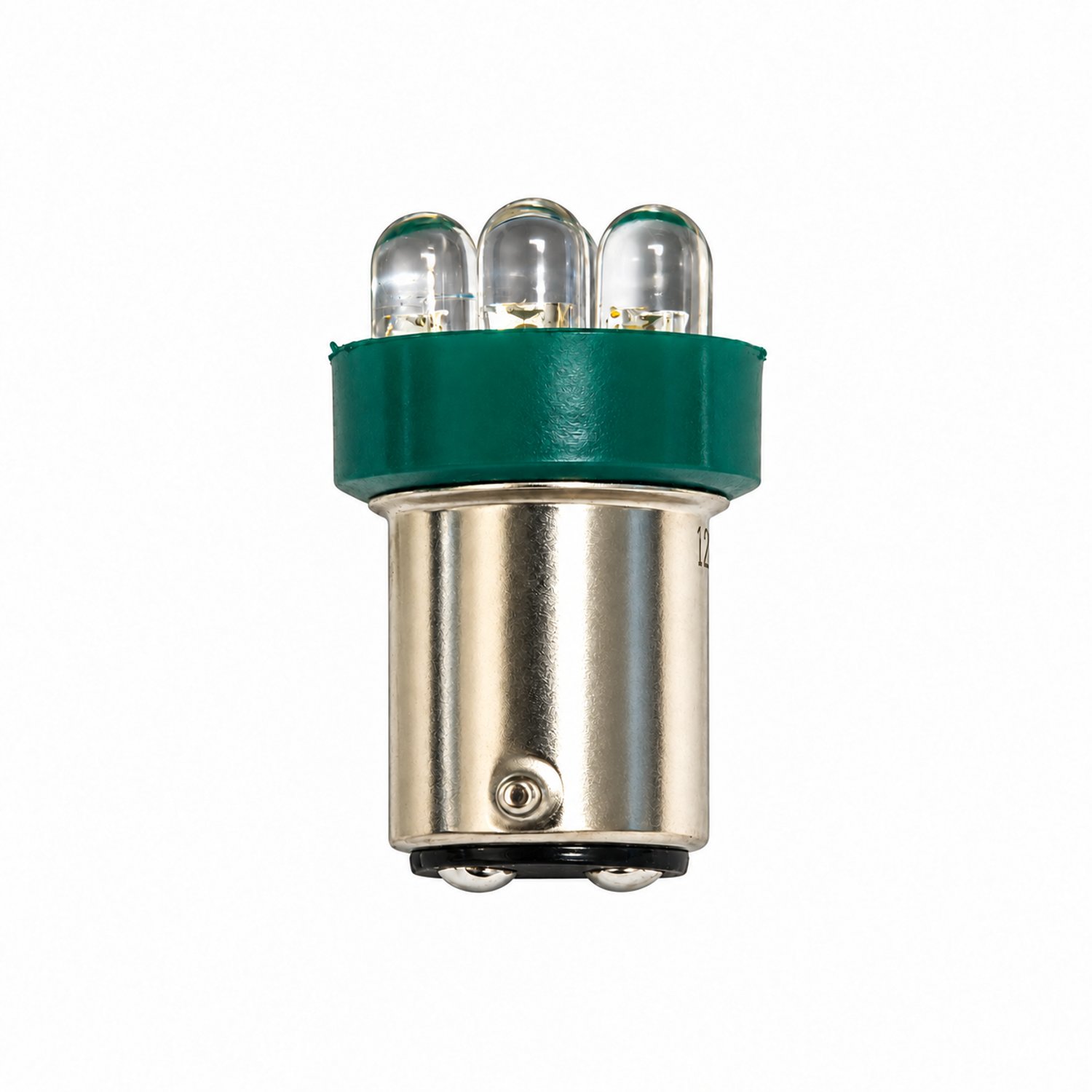 7 Cluster Green 120 Volt BA15D LED - 1.25 Inch Length x .80 Inch Diameter -LED-6S6-120-DCG - Green LED - 120V - BA15D Double contact Base - Replaces 6S6, 15T7, 25T8 types - LED-6S6-120-DCG - Norman Lamps