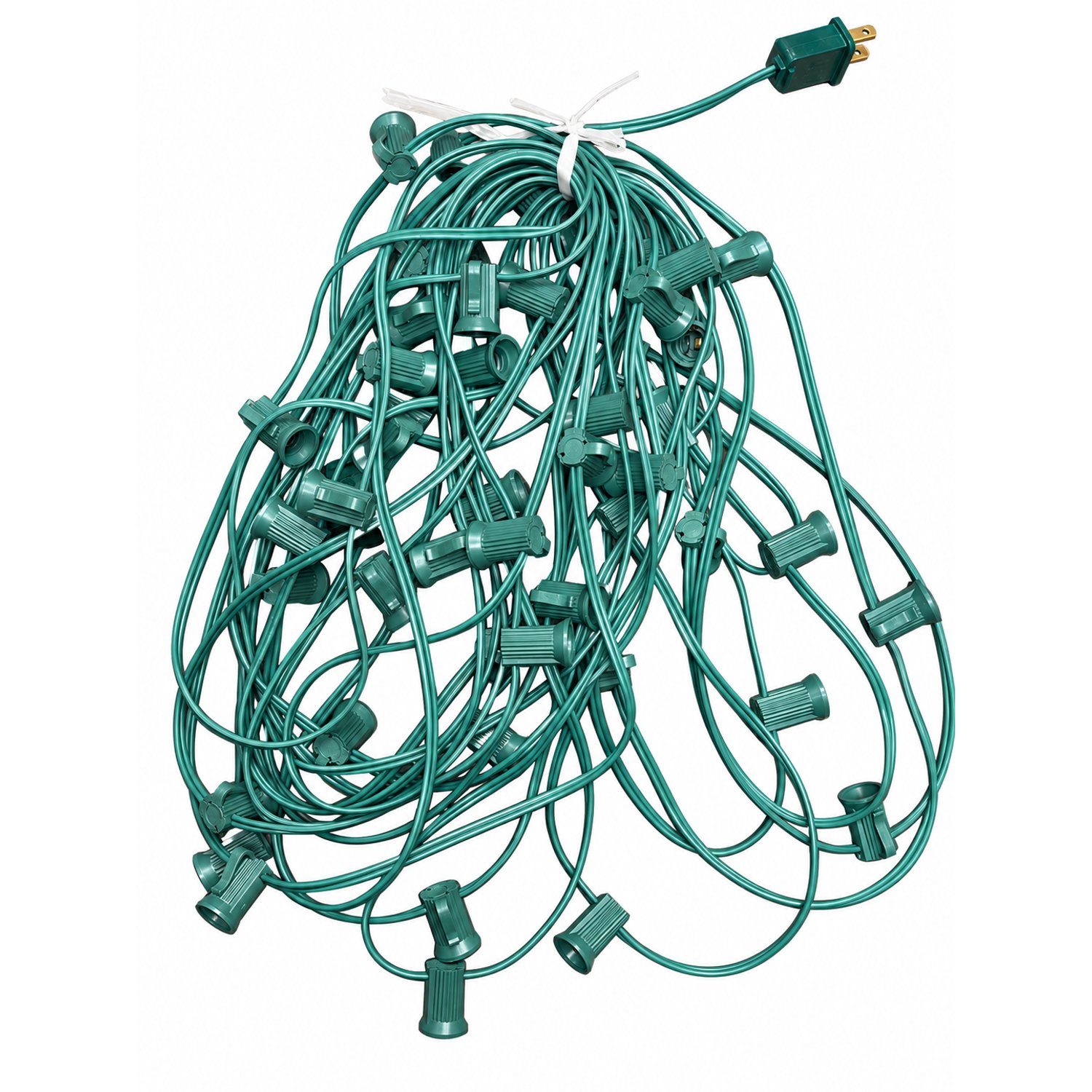 50 ft C7 Green String Light Cord – E12 Candelabra - 50 Sockets – 12 in. Spacing – E12/G/5012 - Christmas String Lights E12 - Linkable - SPT1 18 AWG - E12/G/5012 - Norman Lamps