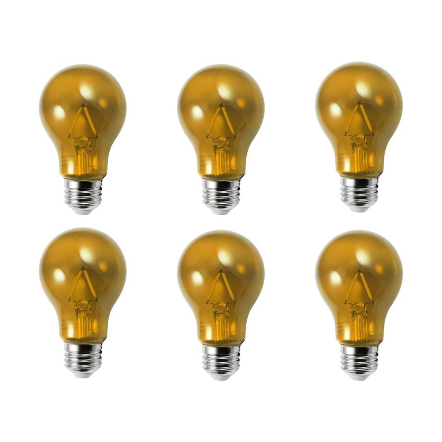 LED A19 Yellow 6PK Transparent Glass - LED-FA19-TY-2W/6PK - Norman Lamps