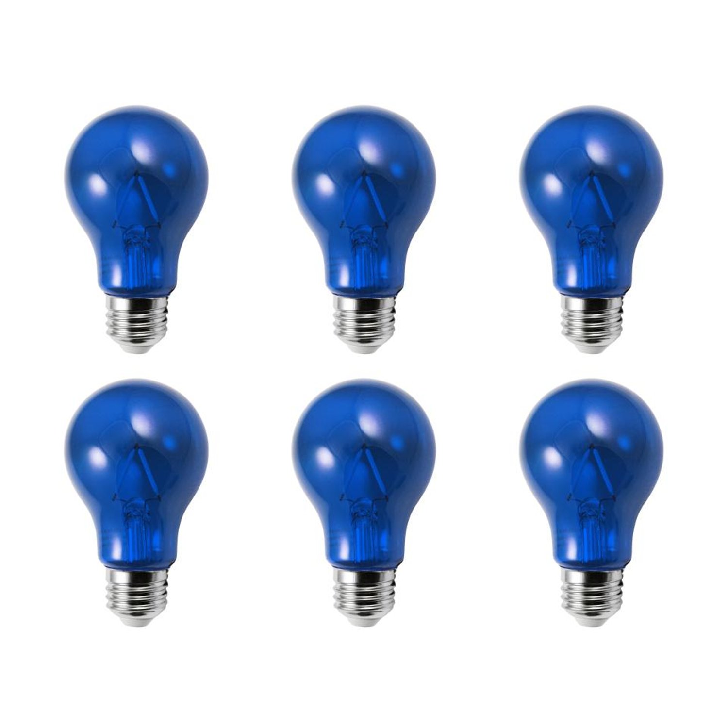 LED A19 Blue 6PK Transparent Glass - LED-FA19-TB-2W/6PK - Norman Lamps