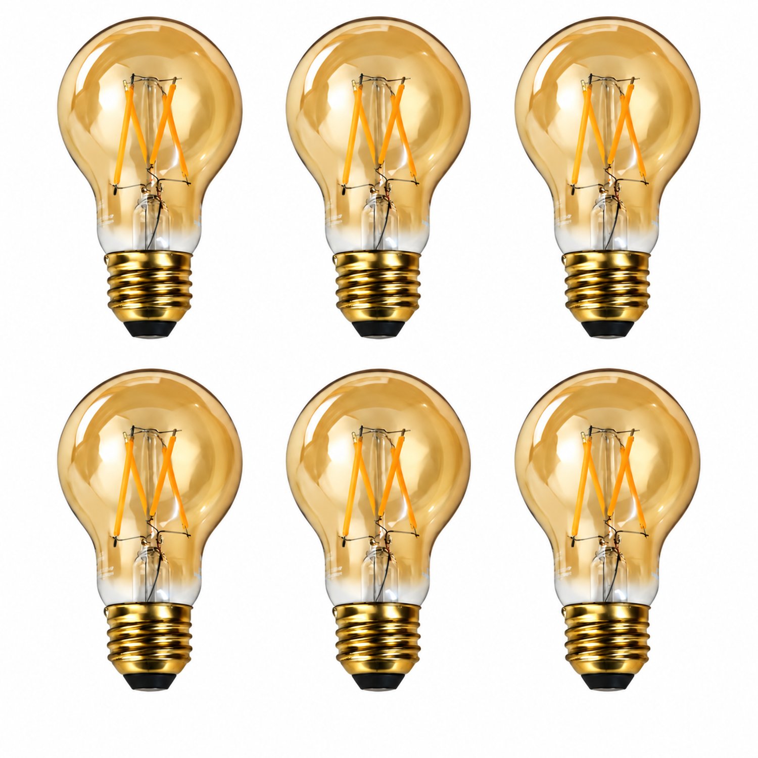 6 Pack 450 Lumens 5 Watt 2200K LED A19 Amber Glass Filament Light Bulb E26 Medium Base 120V LED-FA19D-5W-22 - LED-FA19D-5W-22-6PK - Norman Lamps