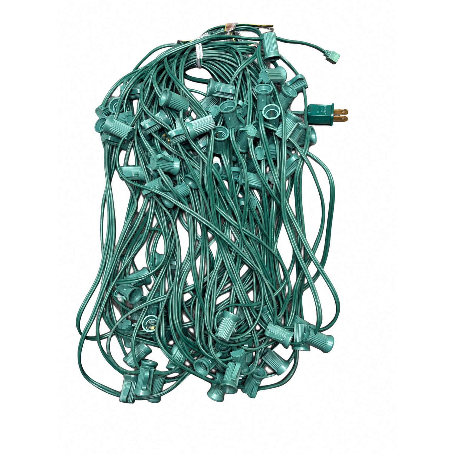 100 ft. C7 - E12 Candelabra Base - String Light Cord - Green Wire - 12 in. Socket Spacing E12/G/10012 - Christmas Holiday String - 100 Foot C7 - E12/G/10012 - Norman Lamps