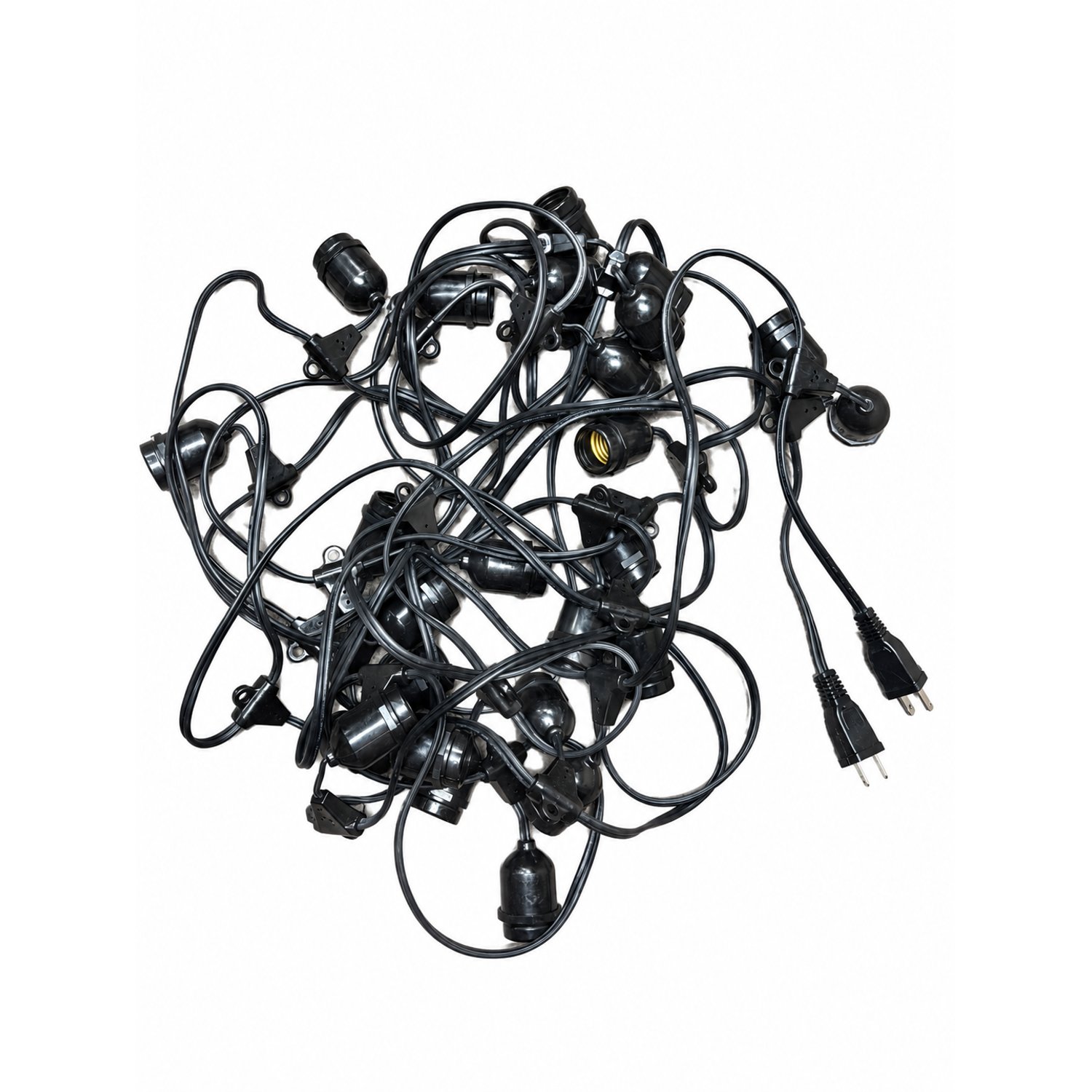 37.5 ft. E26 Medium Base String Light Cord Black Wire Flush Sockets Molded Stringer UL 120V E26/B/2518 - E26/B/2518-S - Norman Lamps
