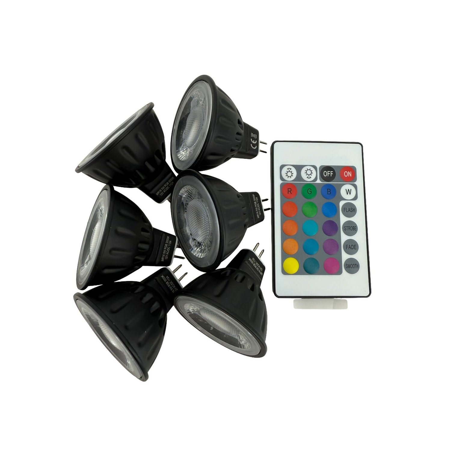 LED-5MR16-RGB3K-6PK with Remote - RGB, Change Colors with Remote 6 Pack - LED-5MR16-RGB3K-6PK-1R - Norman Lamps