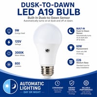 Dusk-to-Dawn A19 3000K LED-A19DD9W-3K - LED-A19DD9W-3K - Norman Lamps
