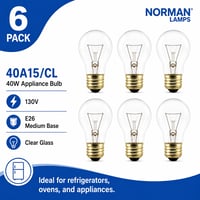 40A15/CL 6 PACK 130V Clear Appliance Bulb 40W - 40A15CL-6PK - Norman Lamps