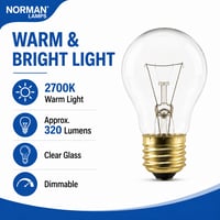 40A15/CL 6 PACK 130V Clear Appliance Bulb 40W - 40A15CL-6PK - Norman Lamps