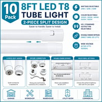 LED-T838-2PC-SEL-10Pack  8 Foot LED Tube - 2 piece for easy shipment - Operates without ballast- Select Power and CCT - LED-T838-2P-SEL - Norman Lamps