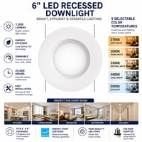 6 INCH CAN, 10 WATT, 1,000 LUMENS, LED-DL6PC-SEL80 LED, SELECT COLOR TEMP 80+cri - LED-DL6PC-SEL80 - Norman Lamps
