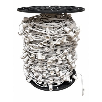 1000 ft. E17 Intermediate Base String Light Cord White Wire 12 in. Socket Spacing No End Plugs E17/W/100012 1000 ft. E17 Intermediate Base String Light Cord White Wire 12 in. Socket Spacing No End Plugs E17/W/100012 - Norman Lamps