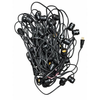 104 ft. E26 Medium Base String Light Cord Black Wire 24 in. Socket Spacing 50 Inline Sockets Plug on One End 120V UL E26/B/5024