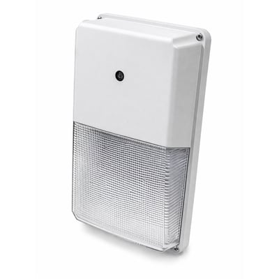 1950 Max Lumen - White - 15W Max - Wattage and Color Selectable - White LED Mini Wall Pack Fixture - With Photo Cell