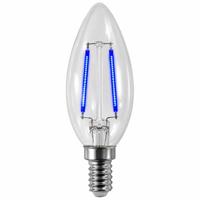 200 Lumens 2 Watt Blue LED B10 Filament Light Bulb E12 Candelabra Base 120V LED-FB10CT-FB-2W 200 Lumens 2 Watt Blue LED B10 Filament Light Bulb E12 Candelabra Base 120V LED-FB10CT-FB-2W - Norman Lamps