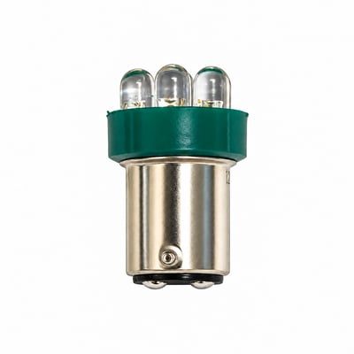 7 Cluster Green 120 Volt BA15D LED - 1.25 Inch Length x .80 Inch Diameter -LED-6S6-120-DCG - Green LED - 120V - BA15D Double contact Base - Replaces 6S6, 15T7, 25T8 types - Norman Lamps
