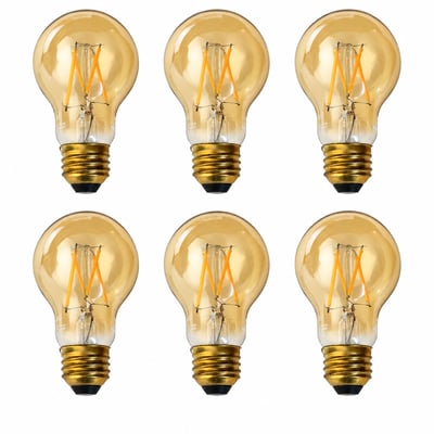 6 Pack 450 Lumens 5 Watt 2200K LED A19 Amber Glass Filament Light Bulb E26 Medium Base 120V LED-FA19D-5W-22 - Norman Lamps