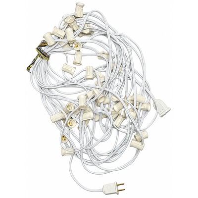50 ft C7 White String Light Cord – E12 Candelabra - 50 Sockets – 12 in. Spacing – E12/W/5012 - Christmas String Lights E12 - Linkable - SPT1 18 AWG - Norman Lamps